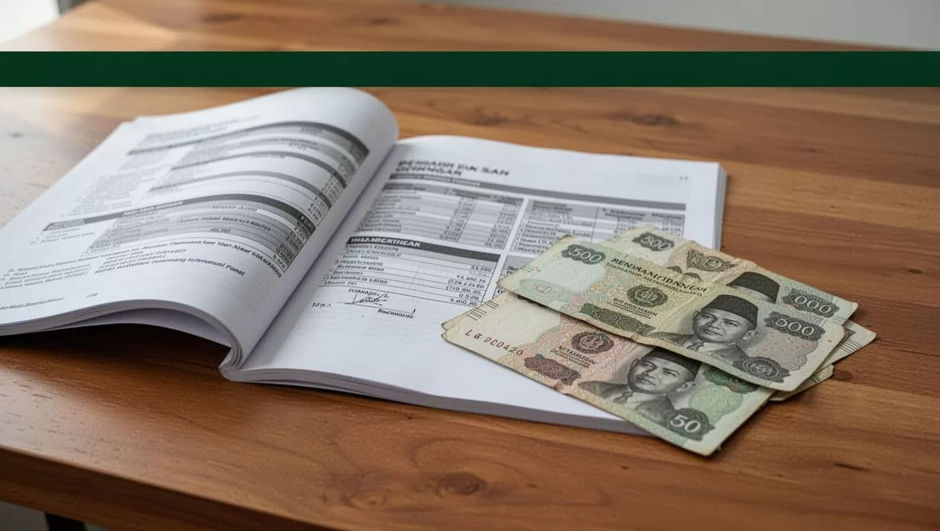 Financial papers, exchange notes, and one notepad sit beneath a green Payout Options banner.