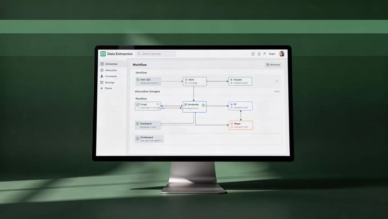 A dashboard showing playlist rows and connected workflow nodes on a computer screen.