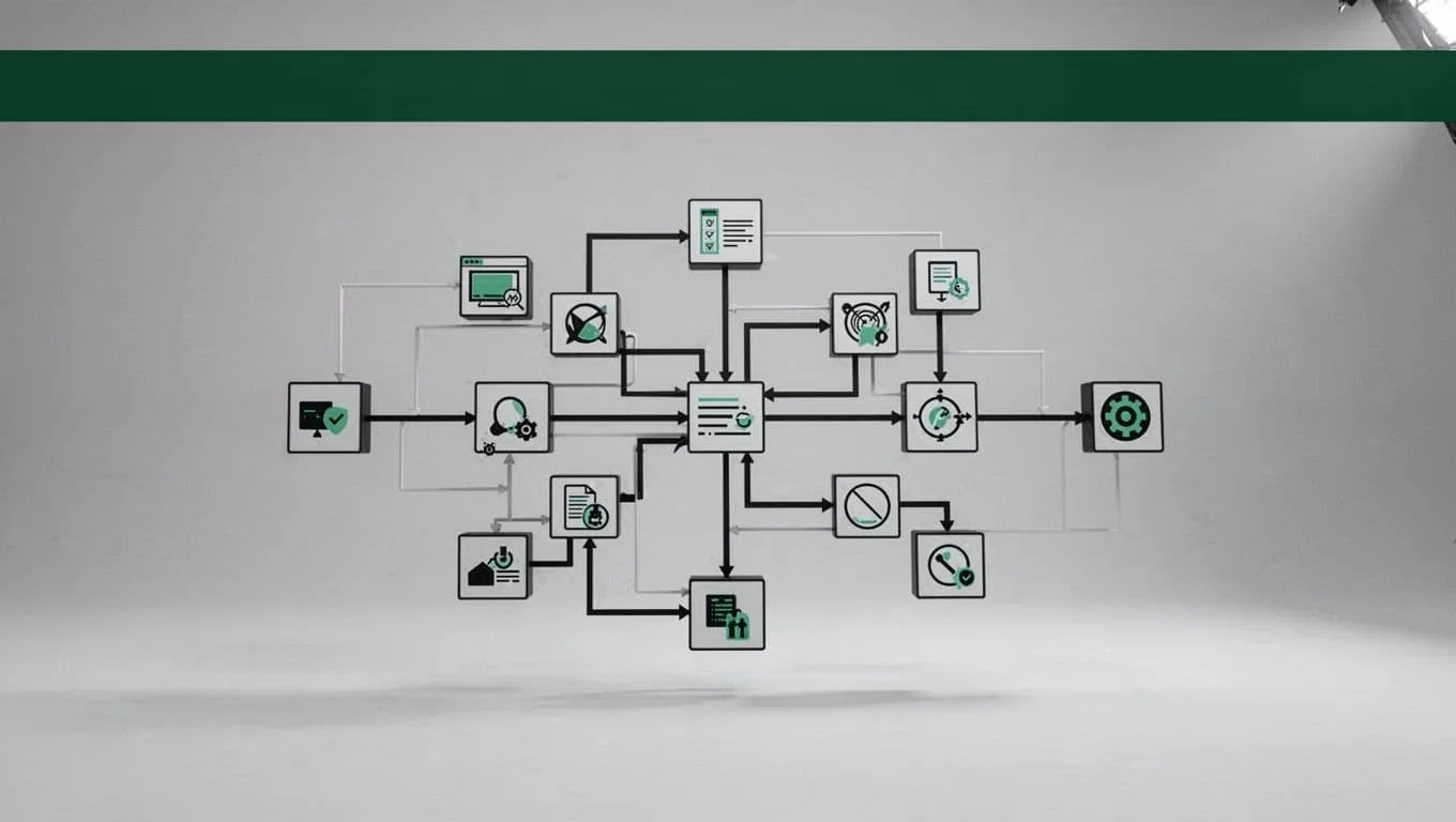 A high-contrast procurement workflow map beneath a dark-green WORKFLOW SETUP header.