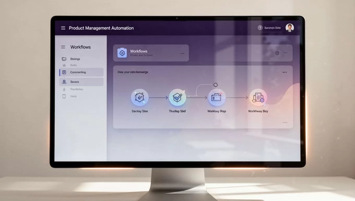 A computer screen showing a product management automation workflow dashboard.