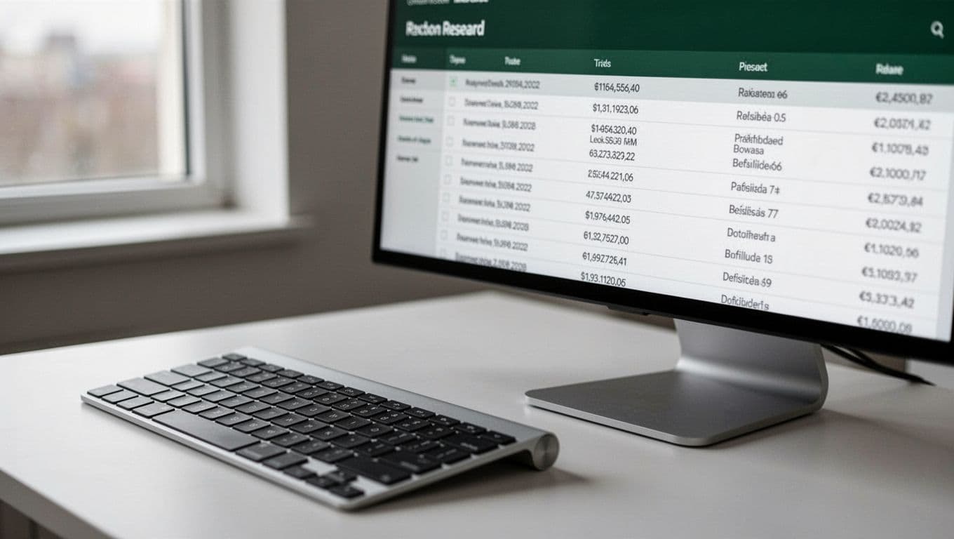 Keyboard and monitor showing structured records beneath a green PROFILE ACCURACY header.