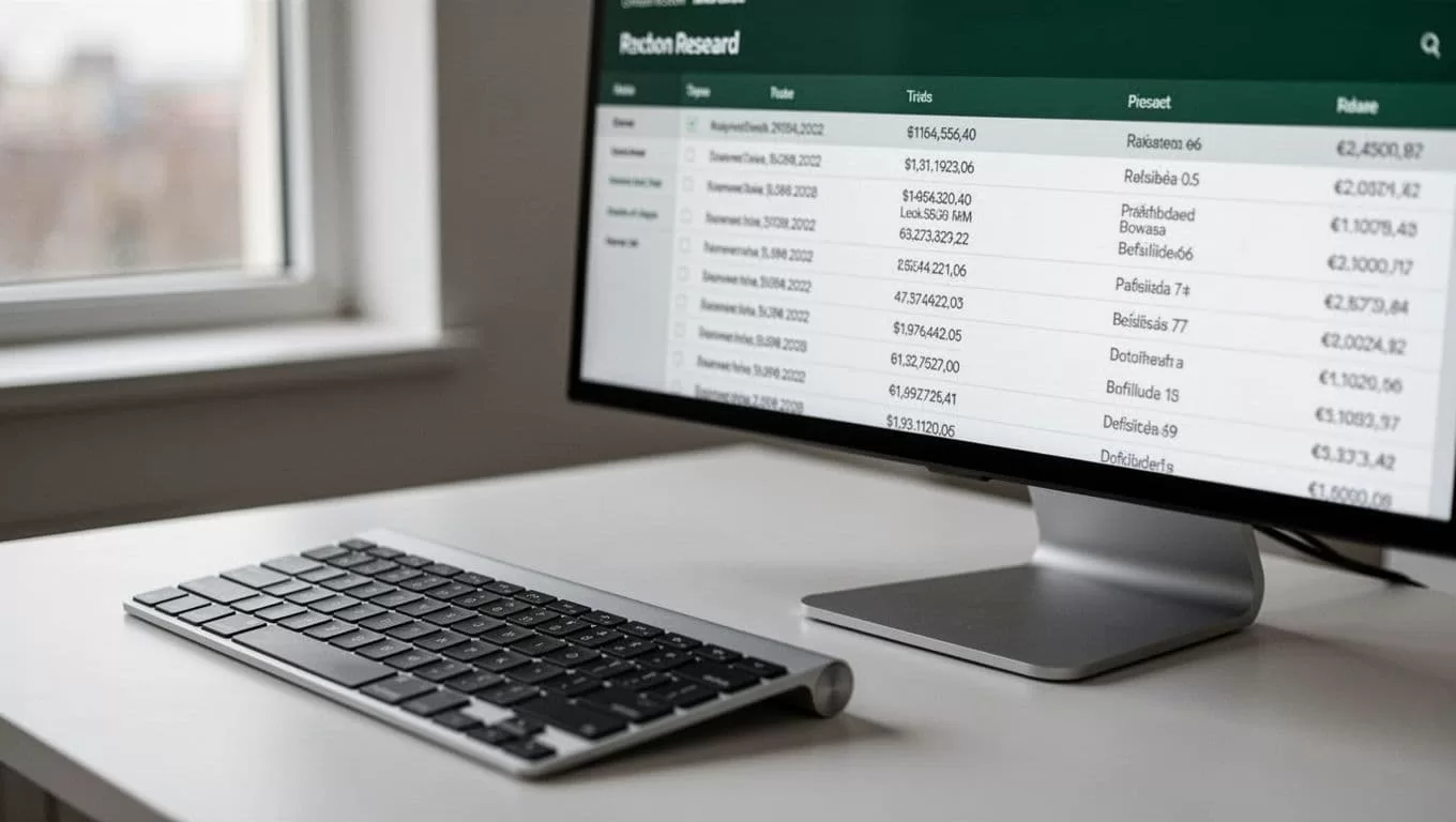 Keyboard and monitor showing structured records beneath a green PROFILE ACCURACY header.