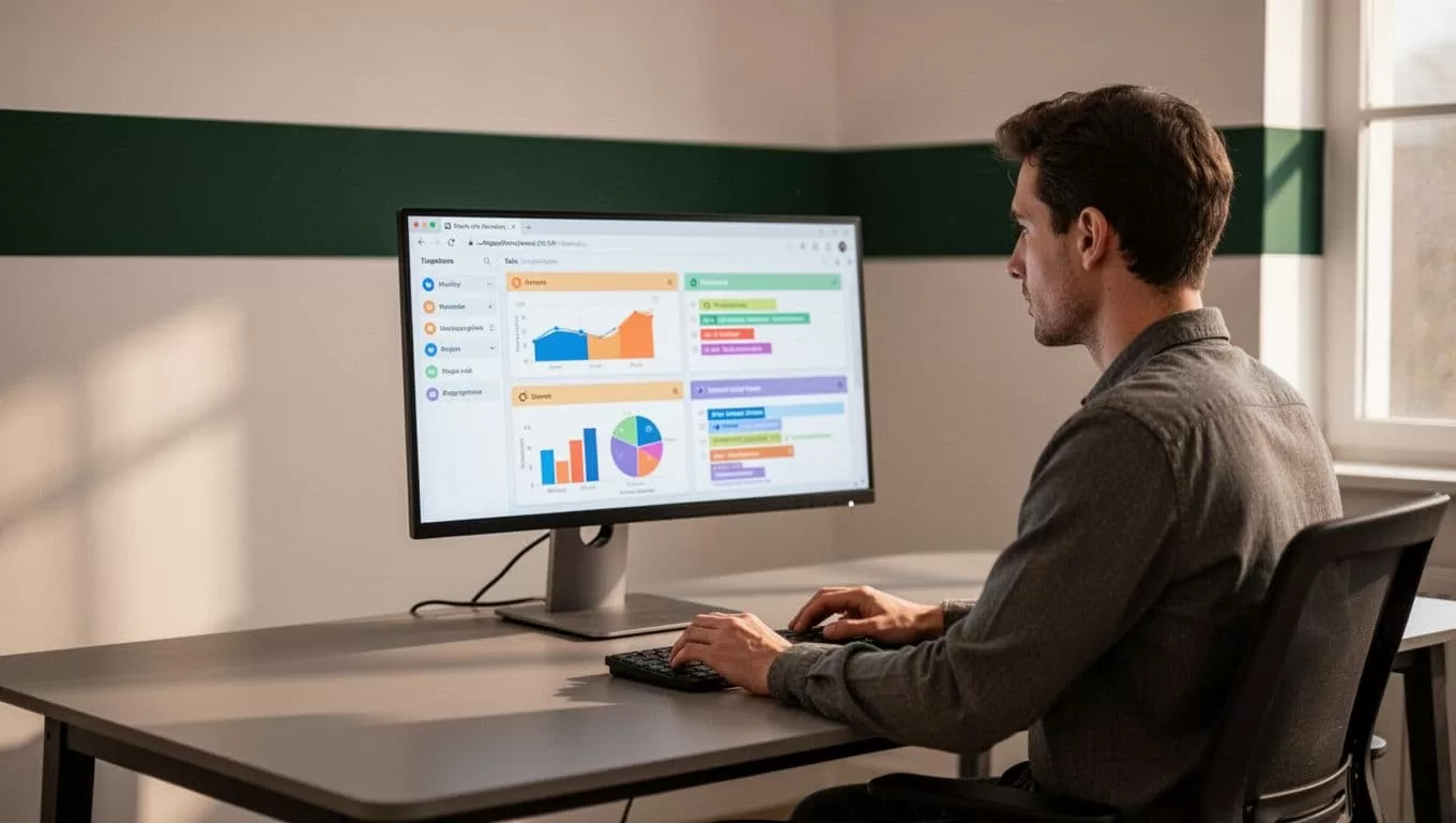 RELEASE PIPELINE headline above a monitor showing task graphs, with one blurred worker in the background.