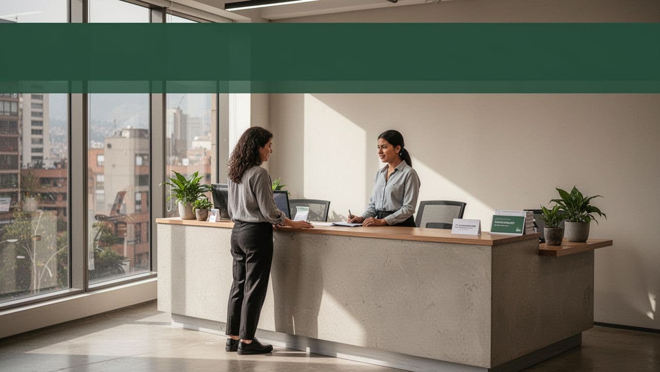 A customer service counter with one attendant and a green Cash Pickup banner.