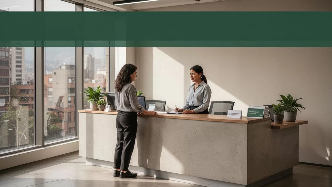 A customer service counter with one attendant and a green Cash Pickup banner.