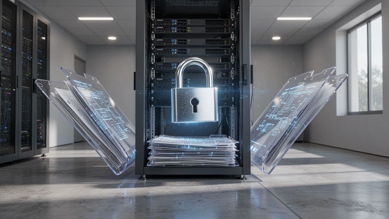 Folders and a database symbolize secure file access.