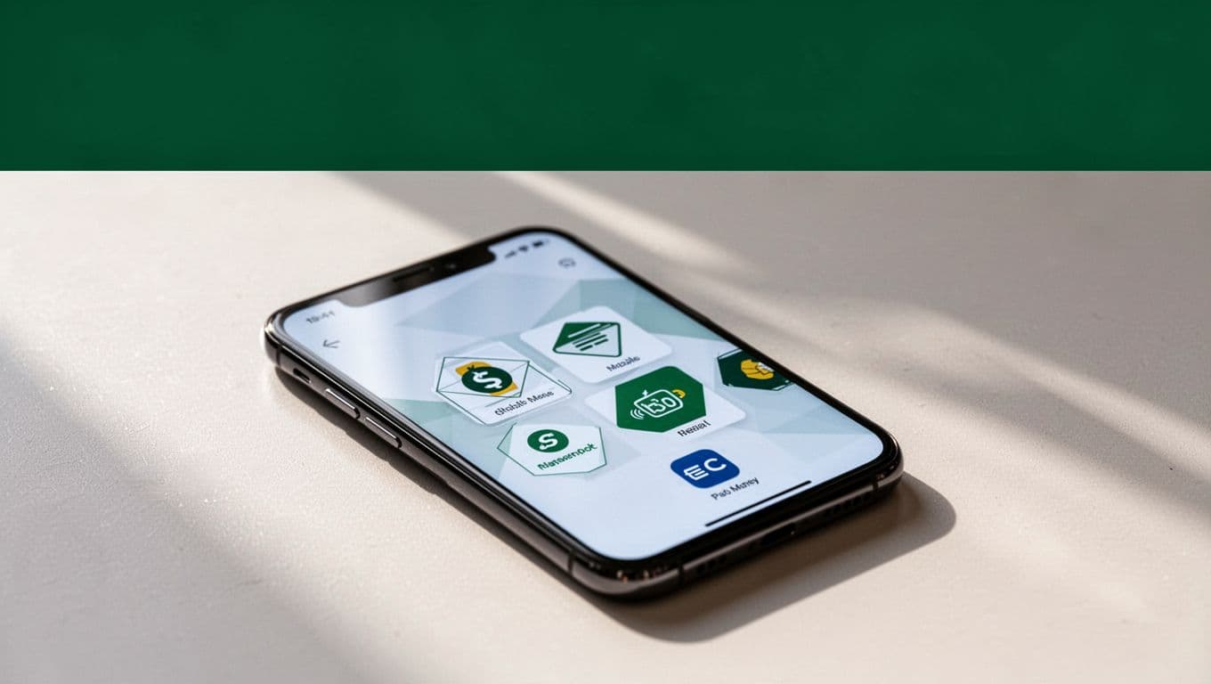A smartphone graphic below a dark-green band labeled Payout Options.