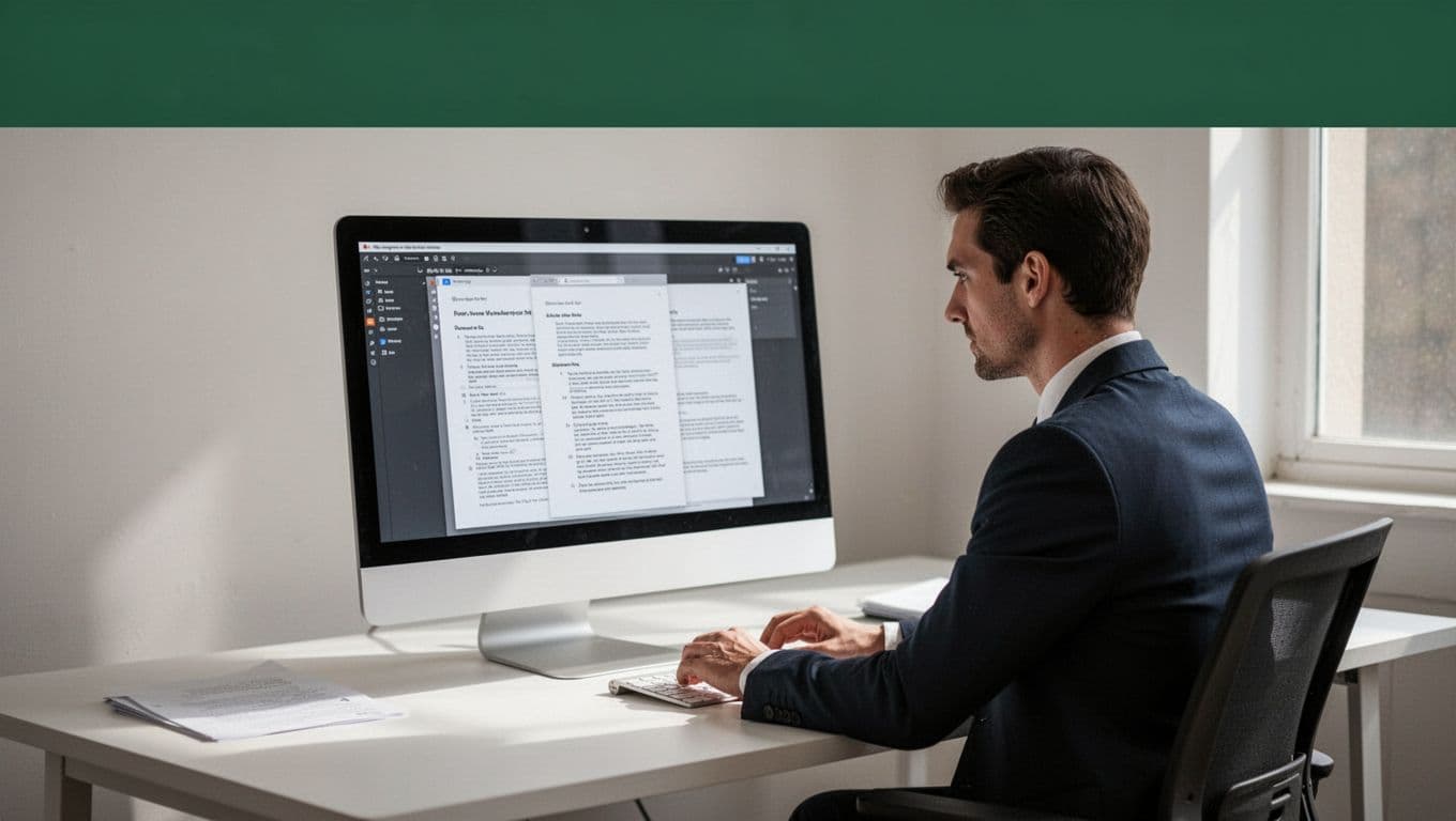 A person organizes documents at a desk beneath a Task Automation headline.