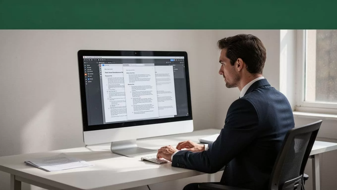 A person organizes documents at a desk beneath a Task Automation headline.