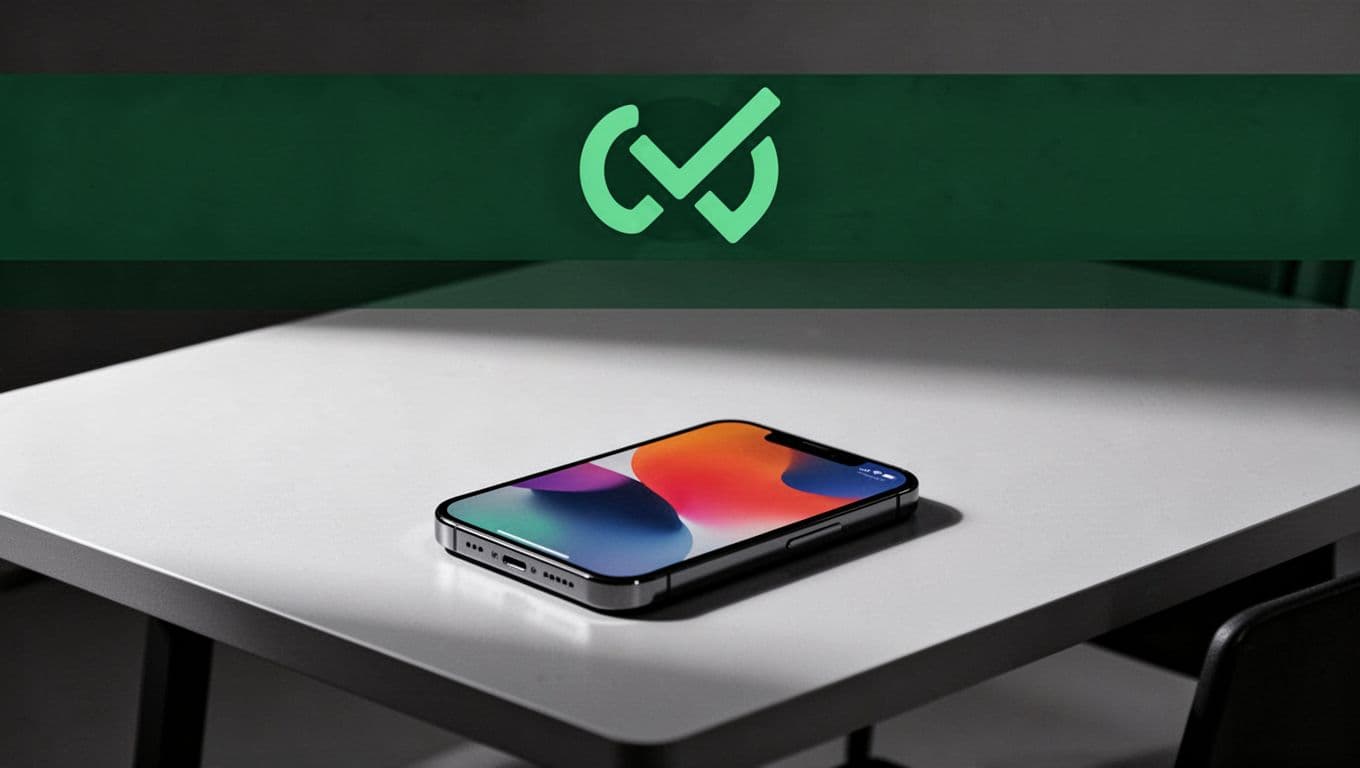 Transfer Complete appears above a desk with a smartphone showing an abstract interface.