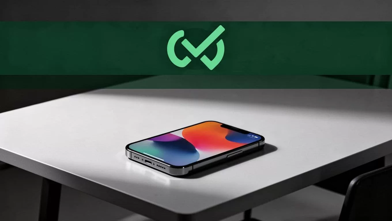 Transfer Complete appears above a desk with a smartphone showing an abstract interface.