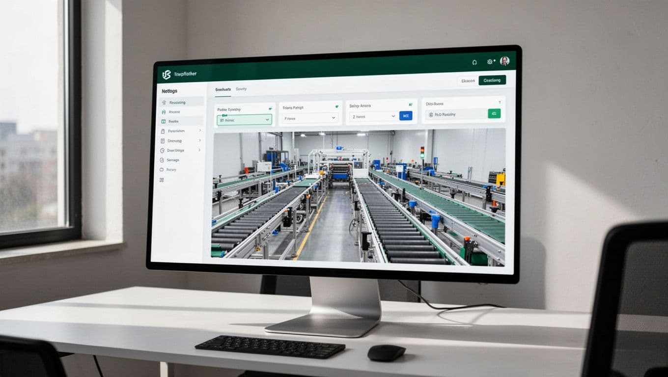 A computer monitor shows a scheduling dashboard beneath a dark-green Twin Setup headline.