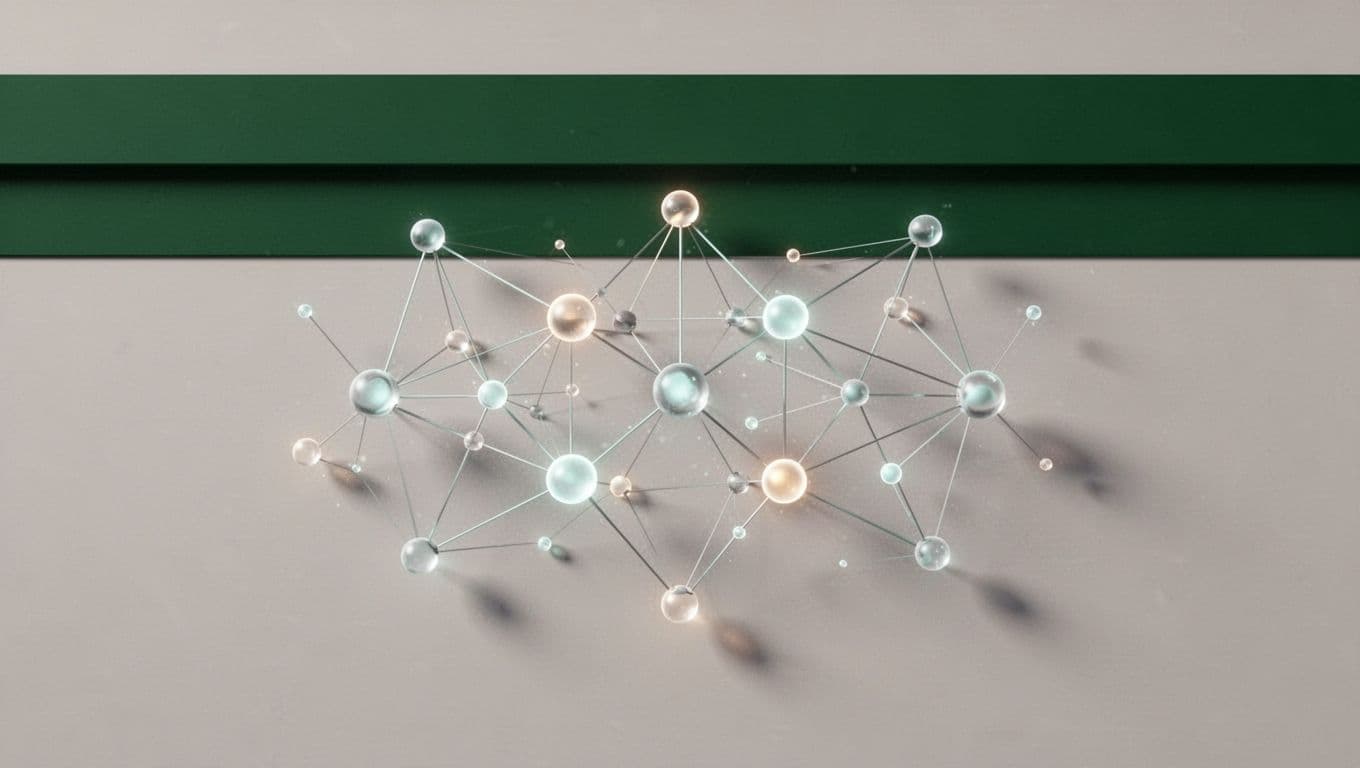 A dark-green header above connected data nodes on a neutral background.