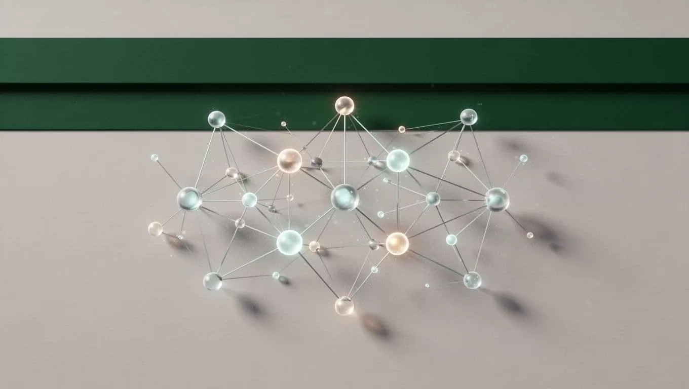 A dark-green header above connected data nodes on a neutral background.