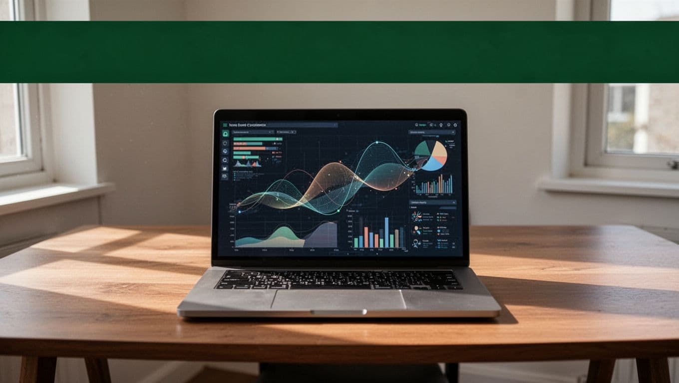 A modern laptop sits on a wooden desk beneath a dark-green Weather Scraping banner.