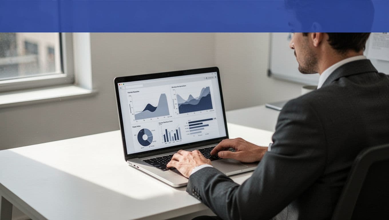 One person works at a desk beneath a Workflow Scale banner, with charts on a laptop.