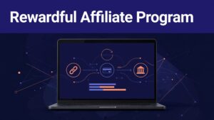 Laptop showing an affiliate dashboard with commission paths and subscription revenue flows.