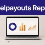 Laptop showing travel affiliate earnings charts with booking and airplane graphics.