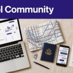 Laptop with a trip dashboard, Tokyo rail map, passport, phone, and hotel booking confirmation.