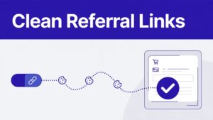 Indigo referral pathway linking an affiliate token to checkout with a verified commission mark.