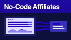 Affiliate dashboard connected to a payment flow on a navy background.