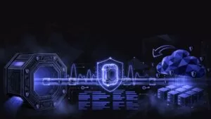 A glowing release container moves along a secure path toward a cloud server.