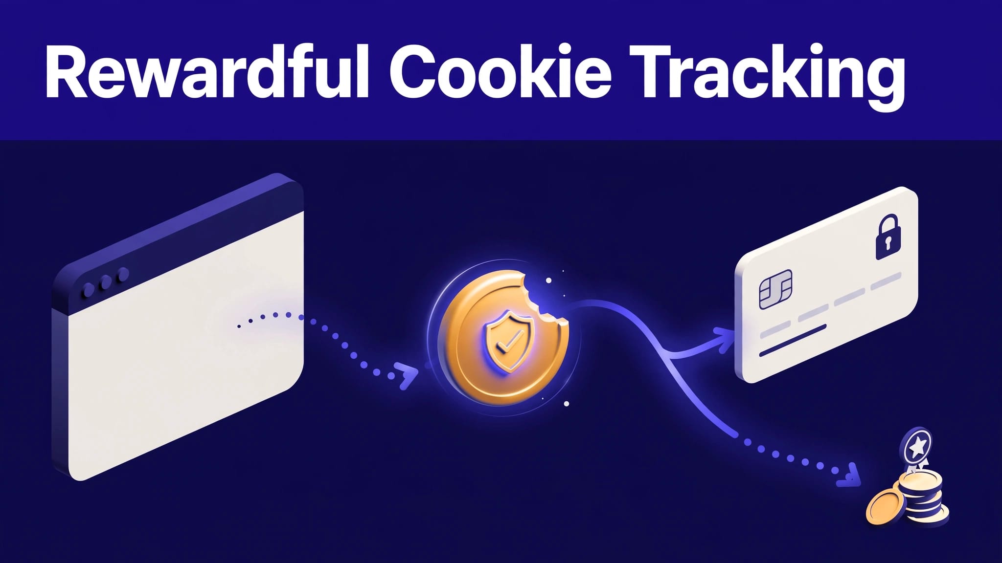 Browser showing a referral link connected to a cookie, checkout card, and commission path.