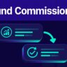 Finance cards connect a commission record to a refund transaction with an approval checkmark.