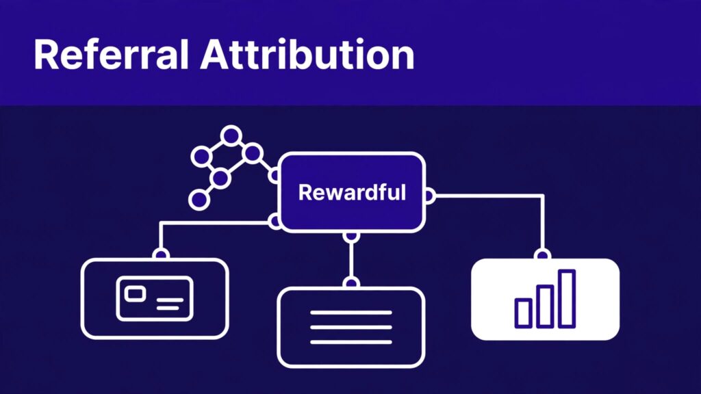 Referral nodes connect a checkout card, customer record, and payout dashboard.