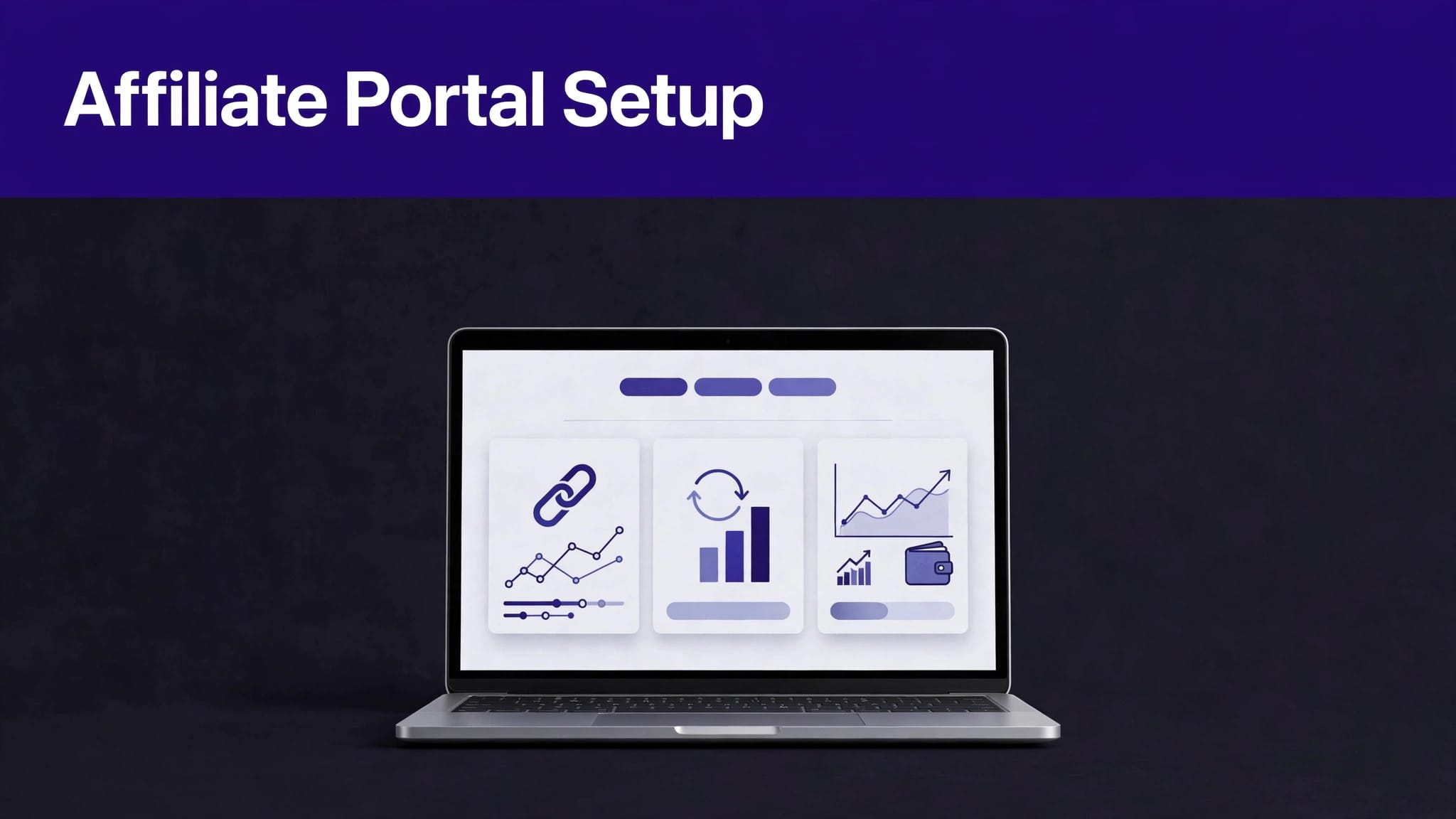Laptop showing an affiliate dashboard beneath an indigo setup banner.