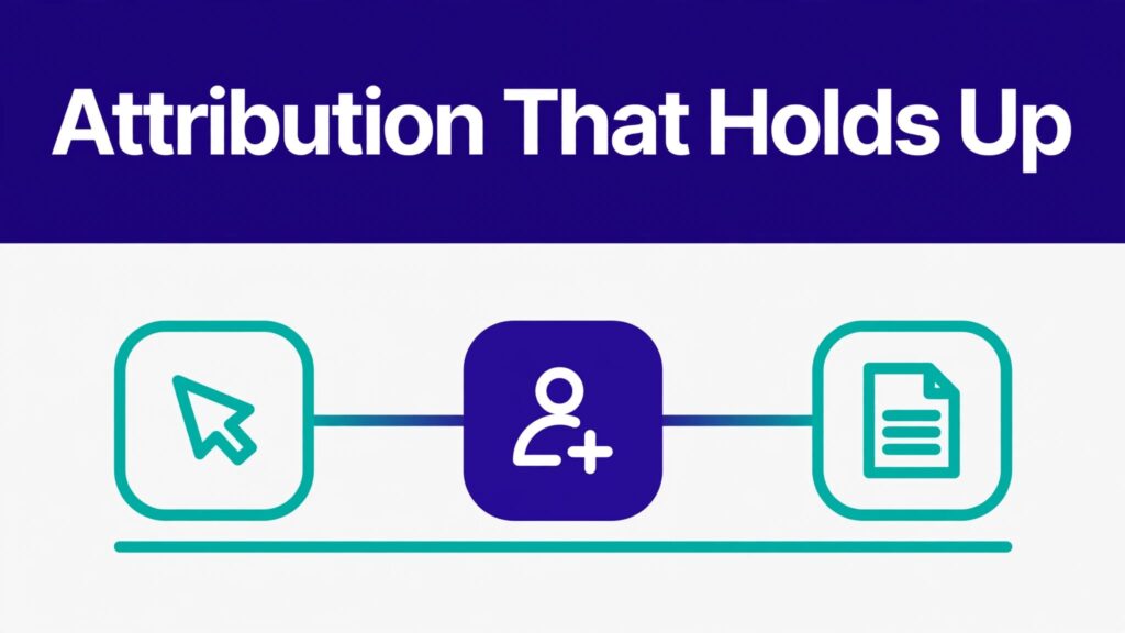 Indigo banner above a glowing path linking an affiliate click to a signup and Stripe customer record.