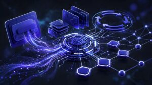 Glowing payment streams connect checkout, subscriptions, and affiliate commission nodes.