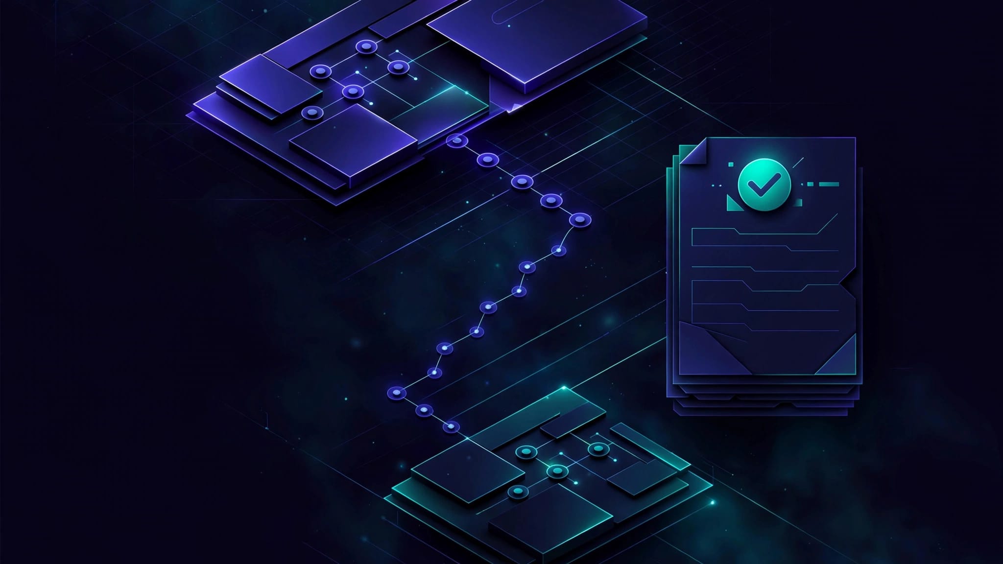 Abstract dashboard showing a verified subscription downgrade and audit ledger.