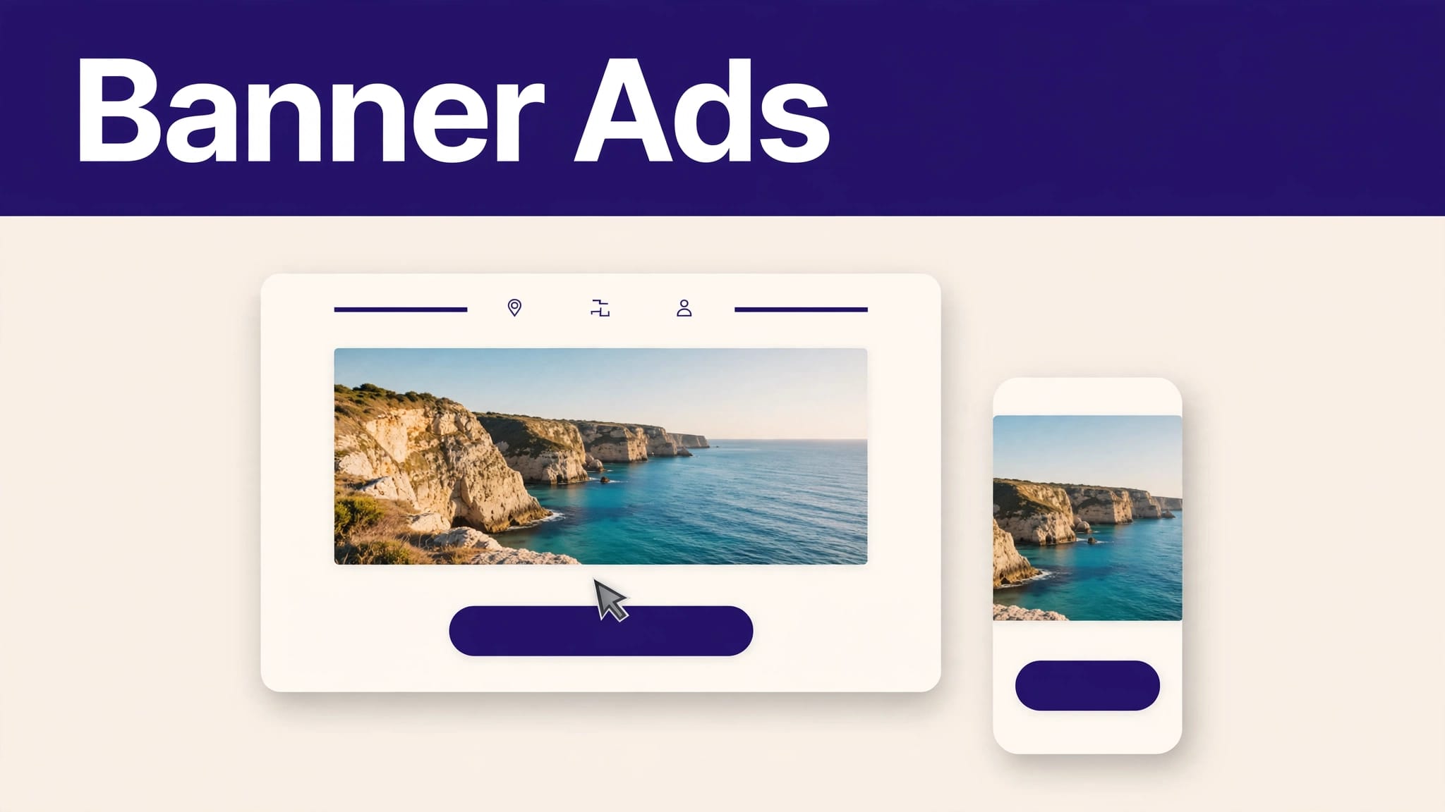 Desktop and mobile screens show a travel booking banner with a visible call-to-action.