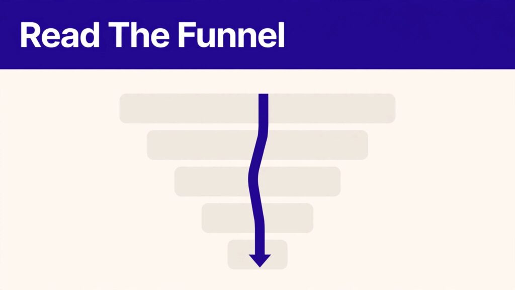 Travel booking funnel dashboard showing an upward path from impressions to earnings.