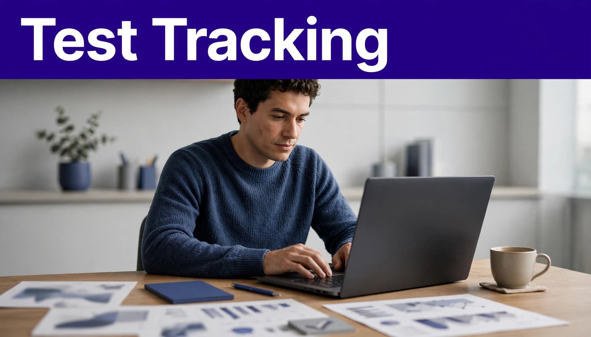 A person checks referral tracking on a laptop beside a coffee cup.