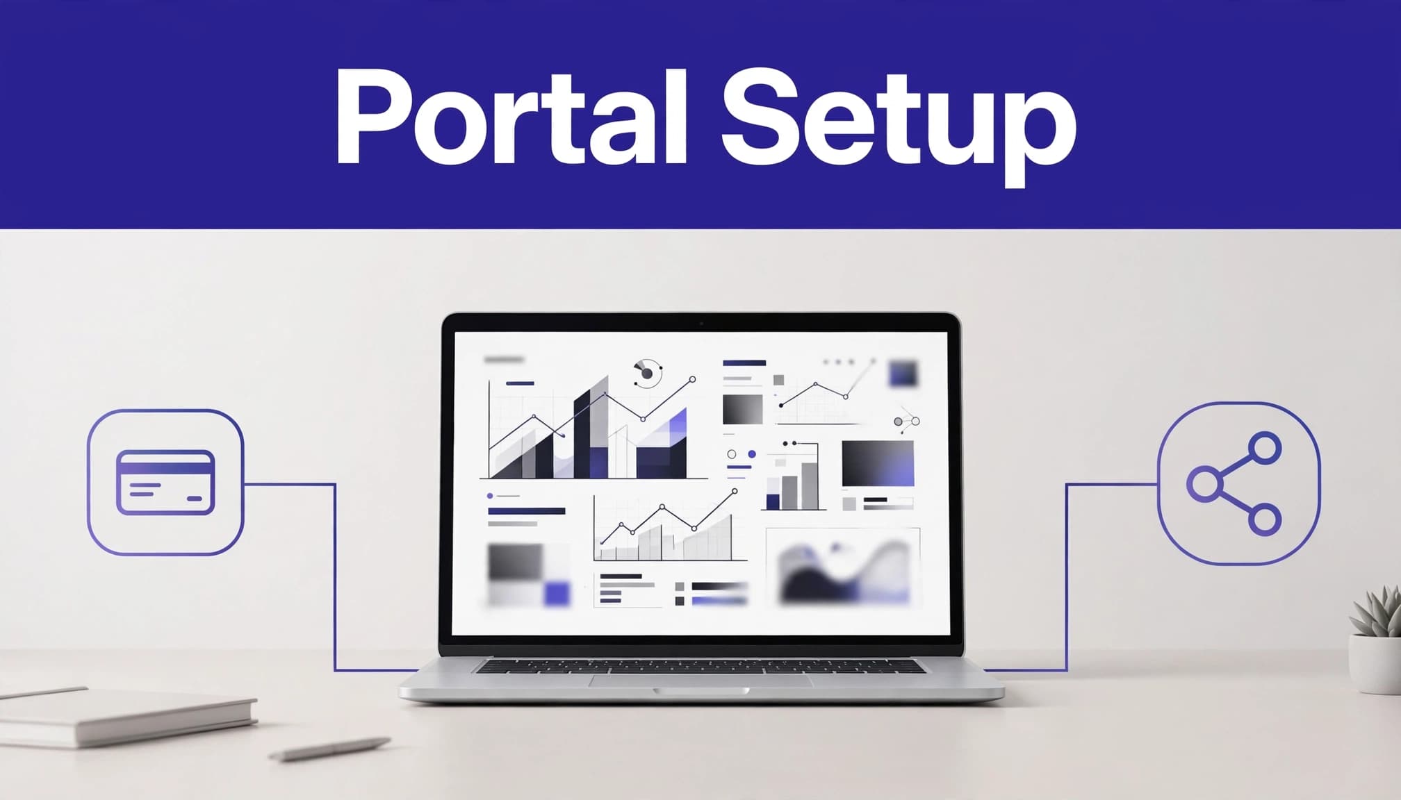 Laptop showing an abstract affiliate dashboard linked to payment and referral nodes.